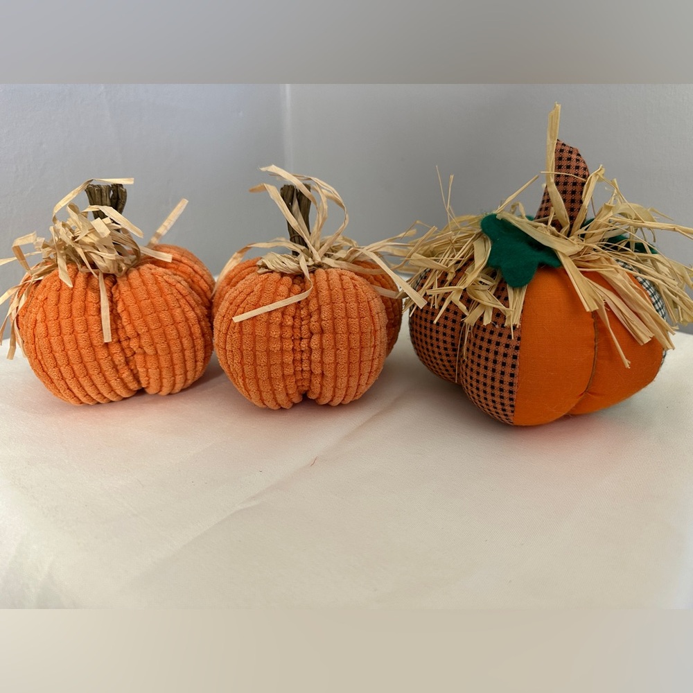 Set of 3 Orange Fabric Pumpkin Fall Décor